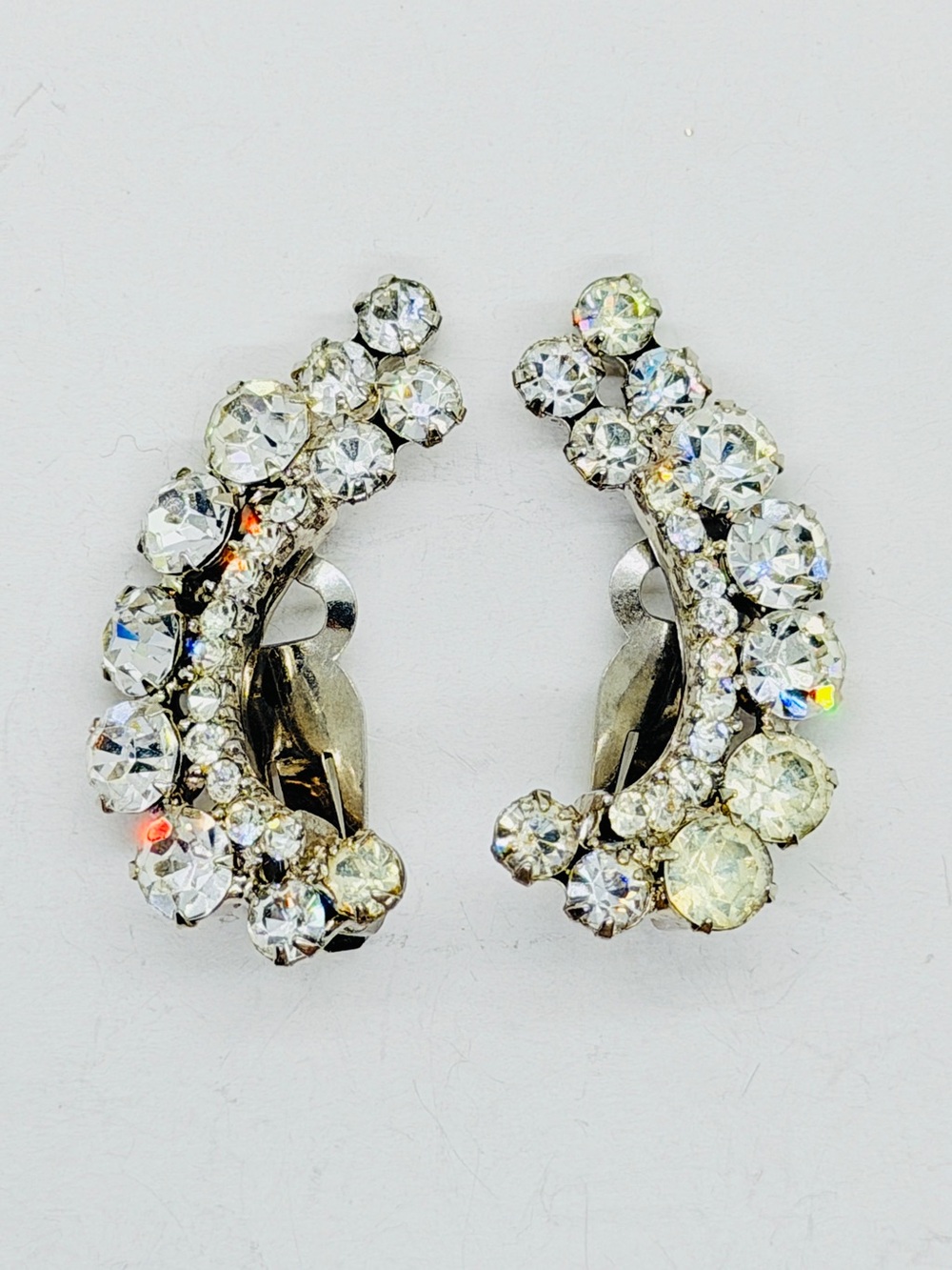 Verified Juliana D&E Clear Rhinestone Climber Clip On Earrings Party Wedding Vtg